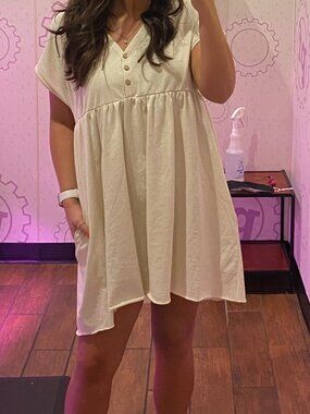 Urban Outfitters Cream Knit Button-Front Mini Dress w/ Pockets Size M